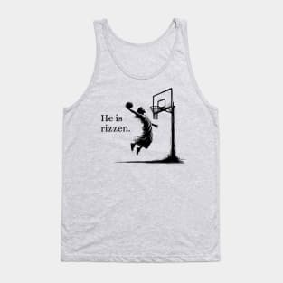 He is Rizzen Jesus Dunk Easter Blackwork Minimalist Tank Top